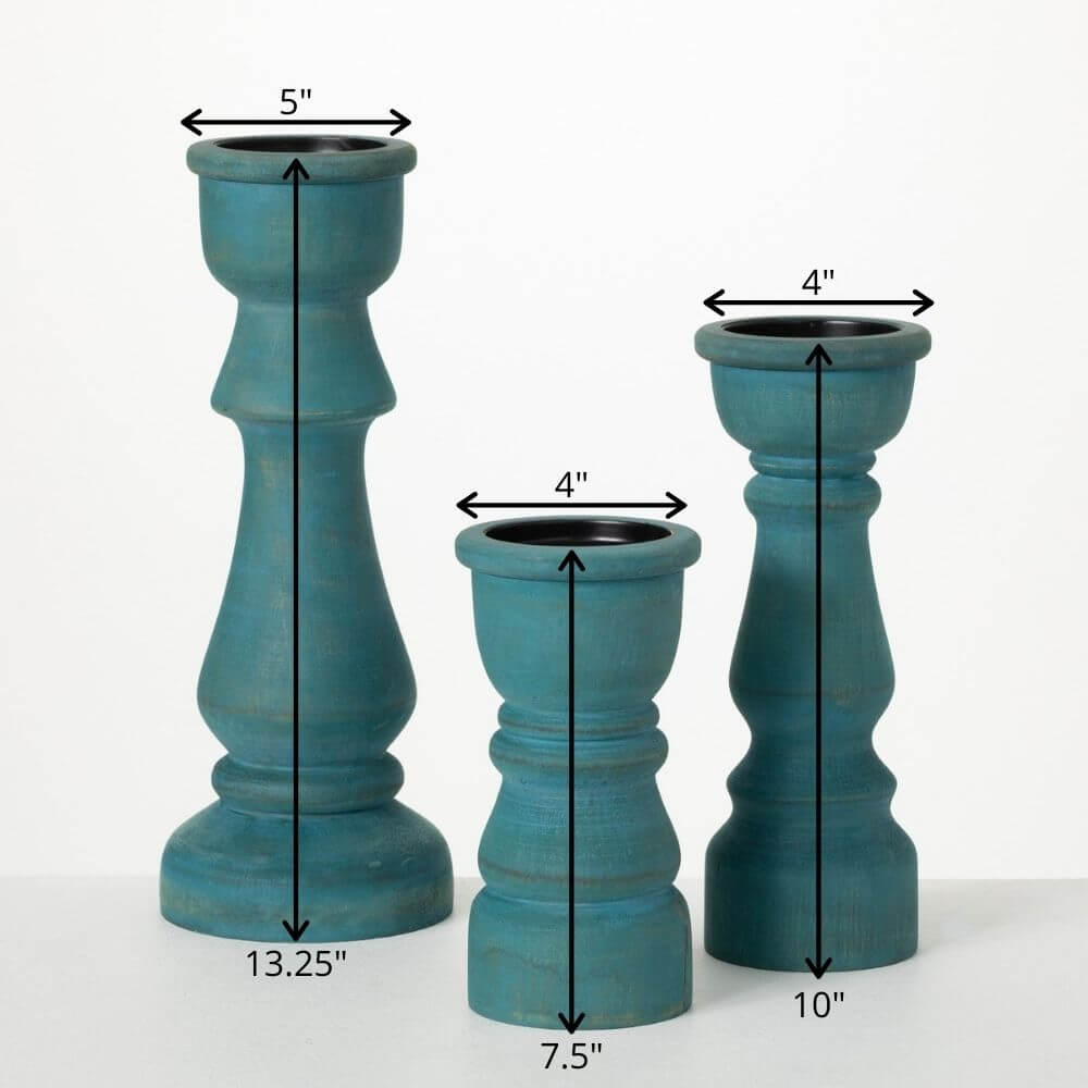 Wood Pillar Candle Holder | Set of 3 | Turquoise