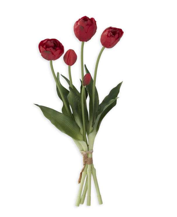 15 Inch Red Real Touch Tulip Bud & Bloom Bundle (5 Stem)