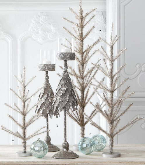 Pewter Tinsel Trees with Beaded Tips | Set of 3
