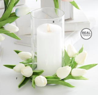 10 Inch White Real Touch Mini Tulip Candle Ring (4.75Dia.)