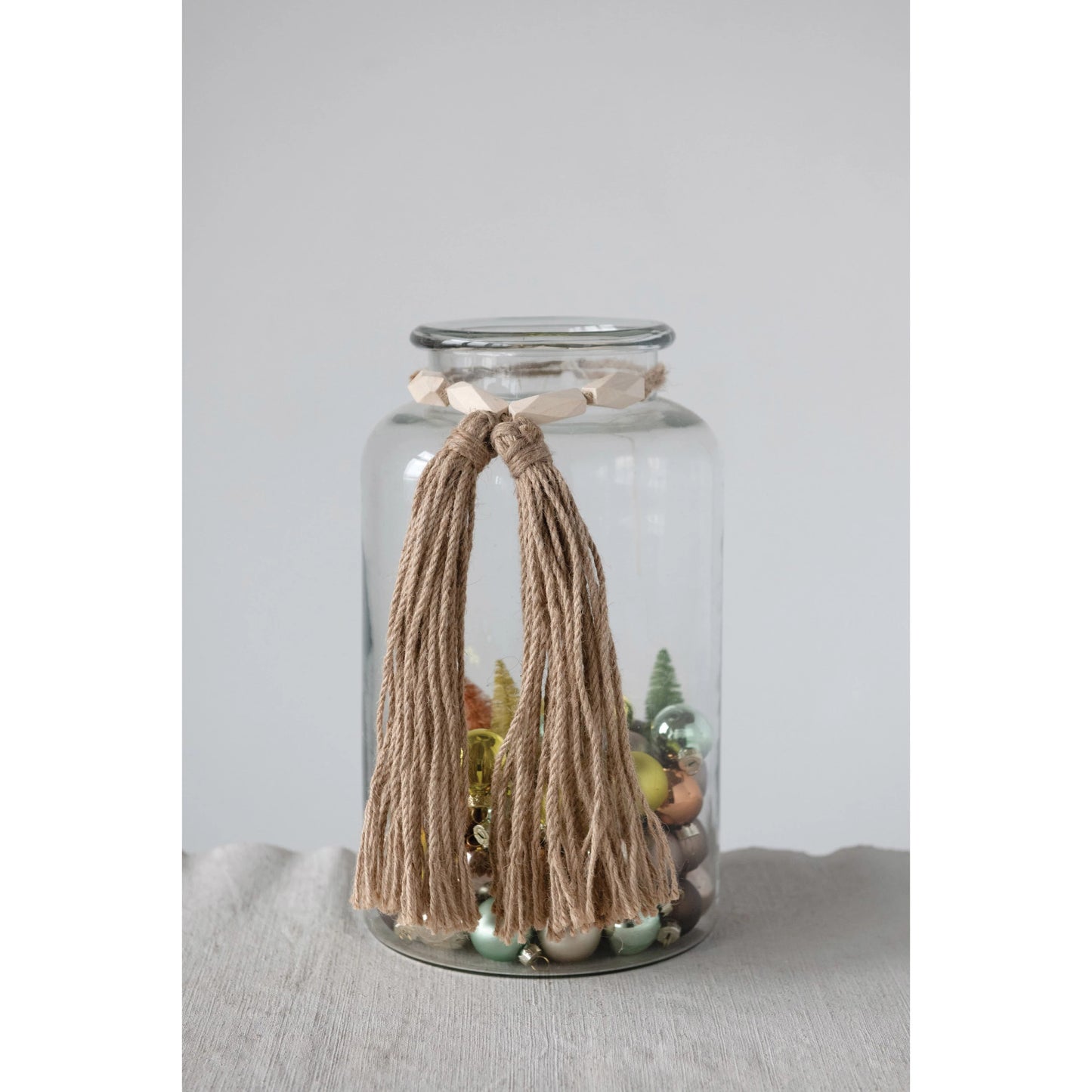 Paulownia Wood Bead w/ Jute Tassel | Natural