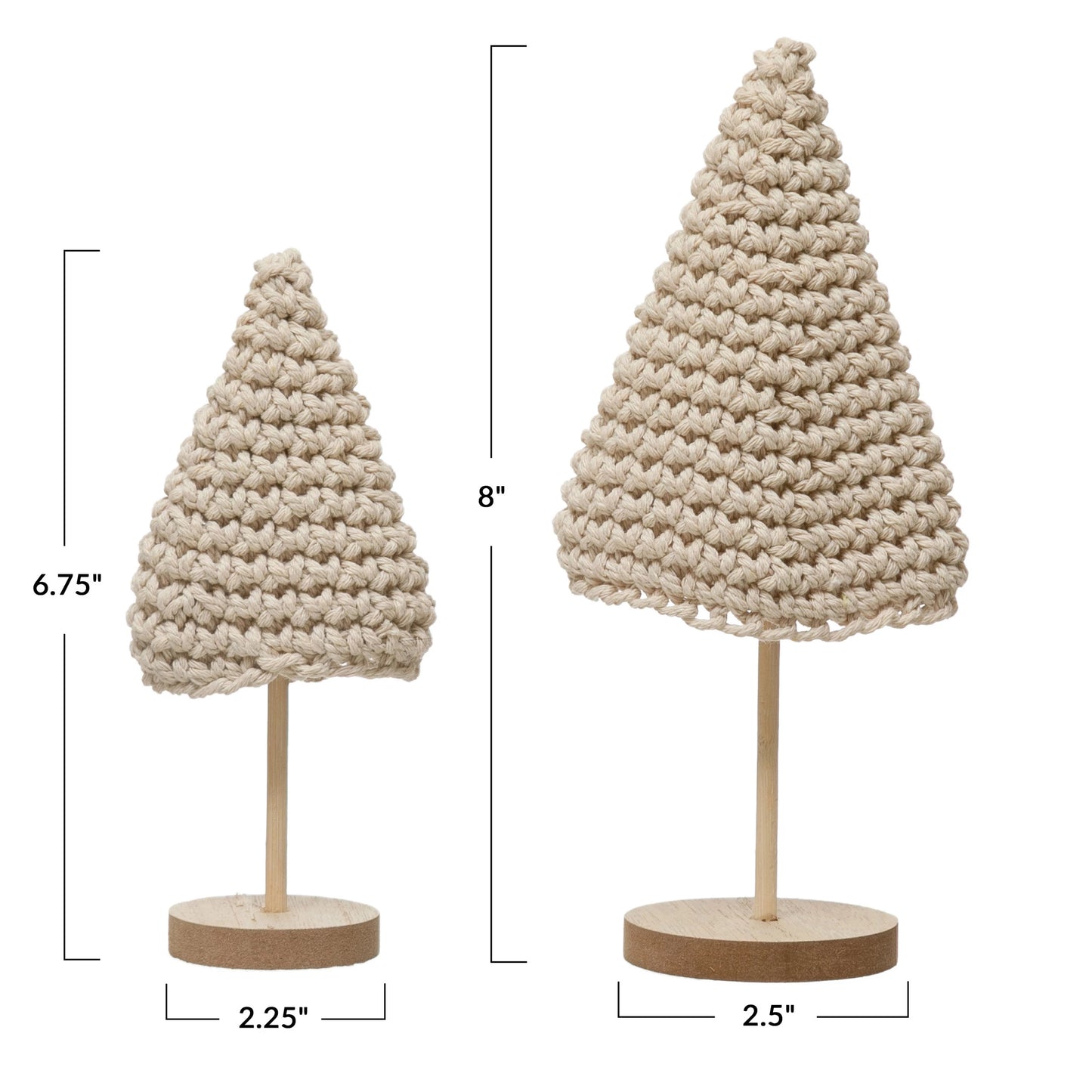 Cotton Crochet Trees w/ Wood Base | Set of 2 | Cream