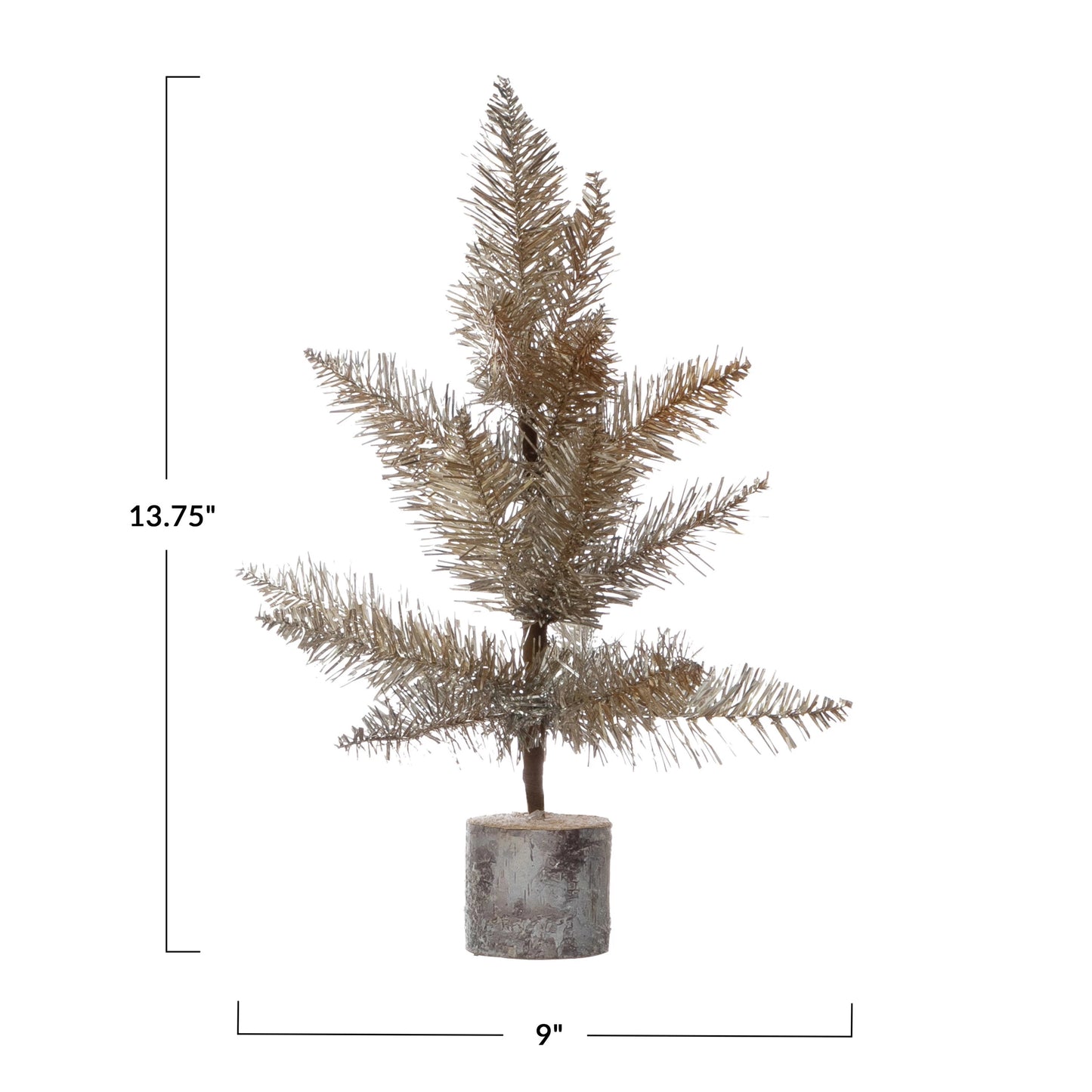 Tinsel Tree w/ Wood Slice Base | Gold & Silver Finish