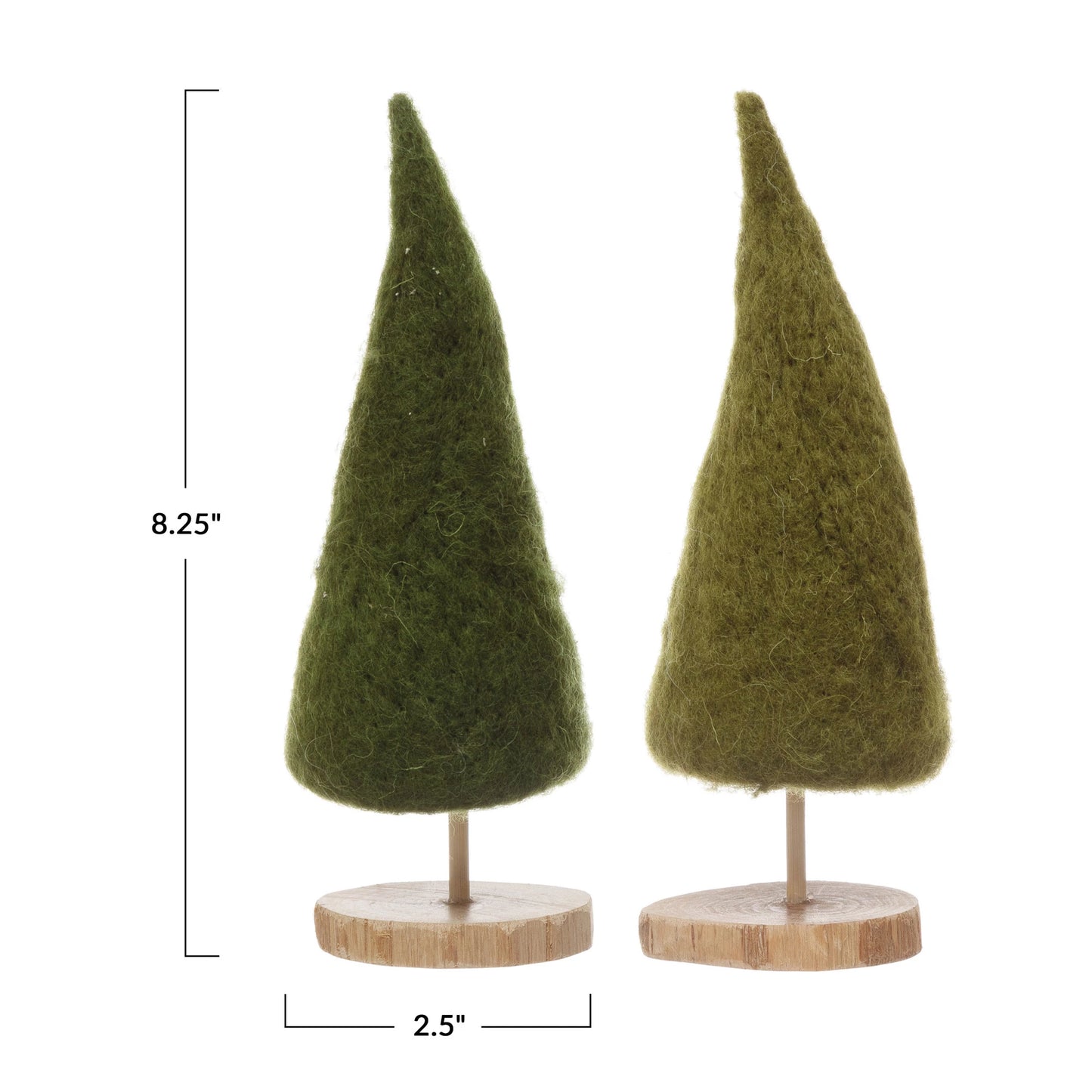 Wool Felt Tree w/ Wood Slice Base | Set of 2 | Green