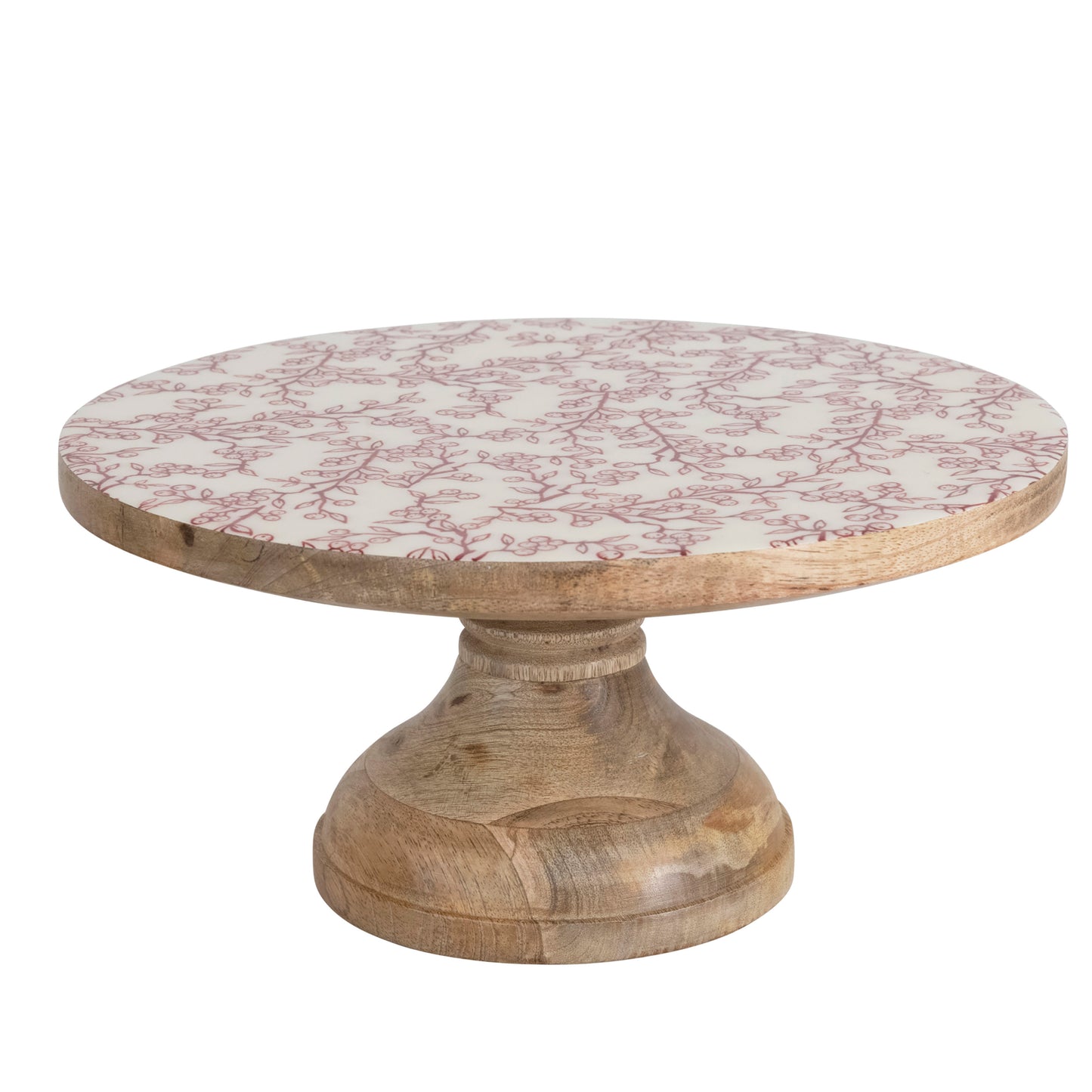 Enameled Mango Wood Pedestal | Red Berry Pattern