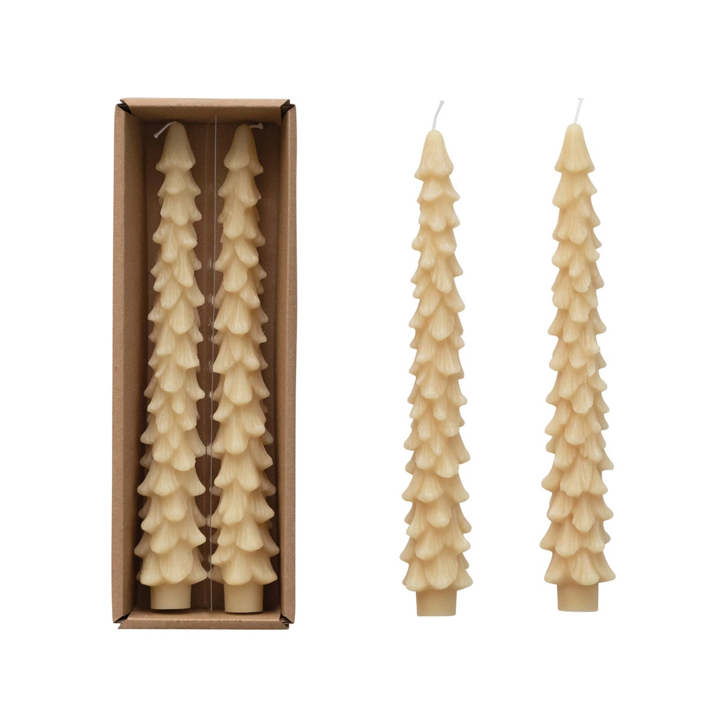 Unscented Tree Shaped Taper Candle | 10"H | Set of 2 | Eggnog