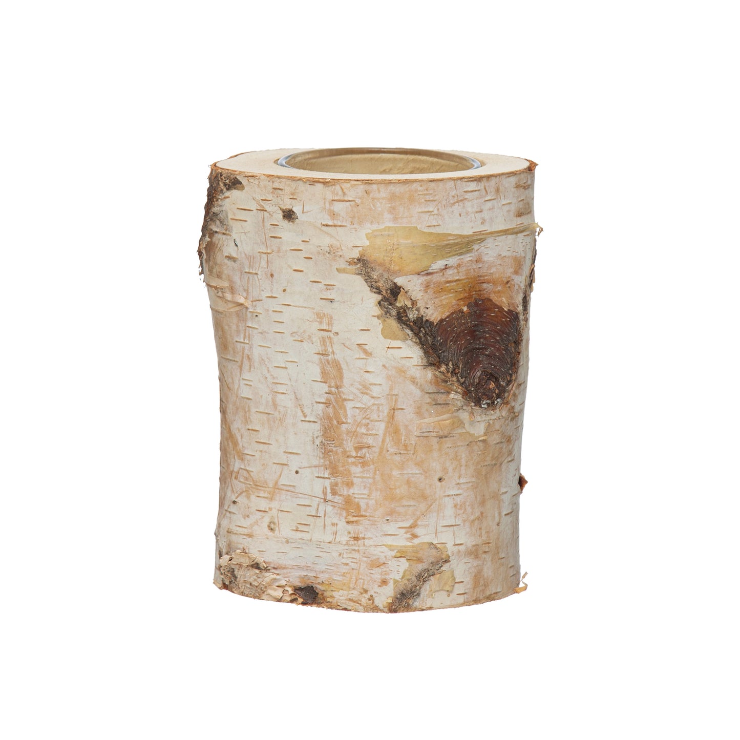 Birch Bark Votive Holder w/ Glass Insert | 4" Round x 5 3/4"H