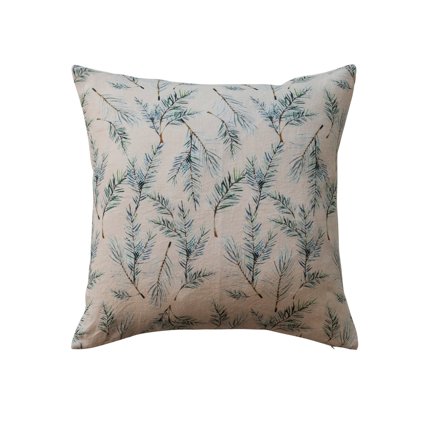 20" Square Linen & Cotton Printed Pillow w/ Pine Bough Pattern