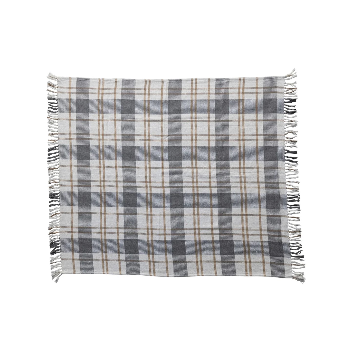 Brushed Cotton Flannel Throw w/ Fringe, Multi Color Plaid