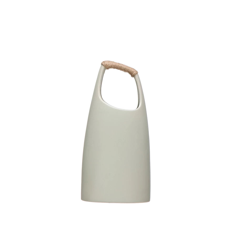 Stoneware Vase with Rattan Wrapped Handle | Grey