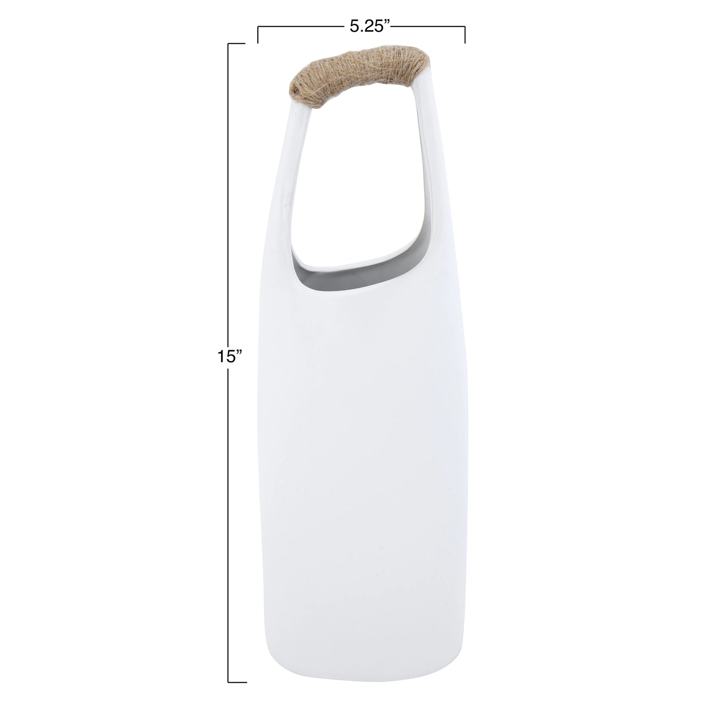 Stoneware Vase with Rattan Wrapped Handle | White