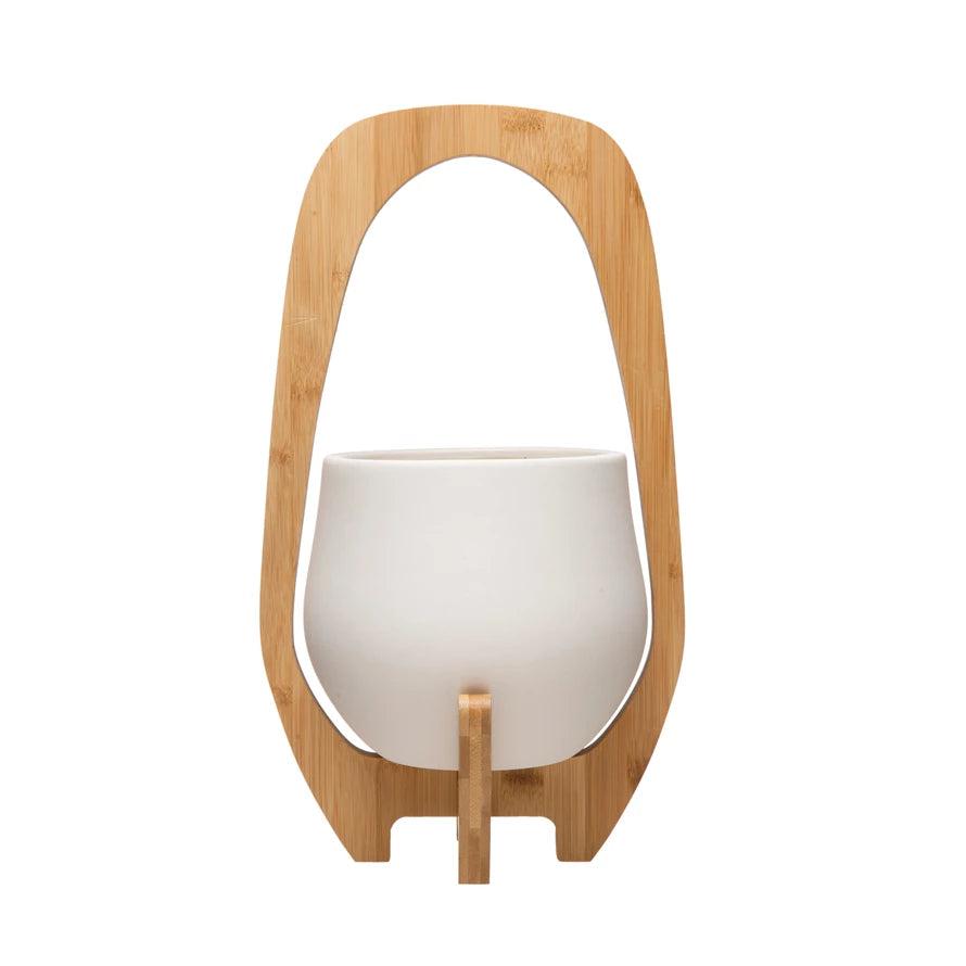 Stoneware Planter w/ Bamboo Stand