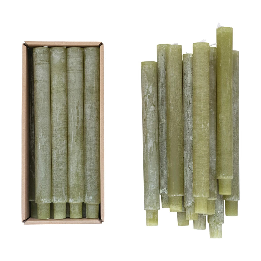Unscented Taper Candles | 10"H | Green Powder Finish