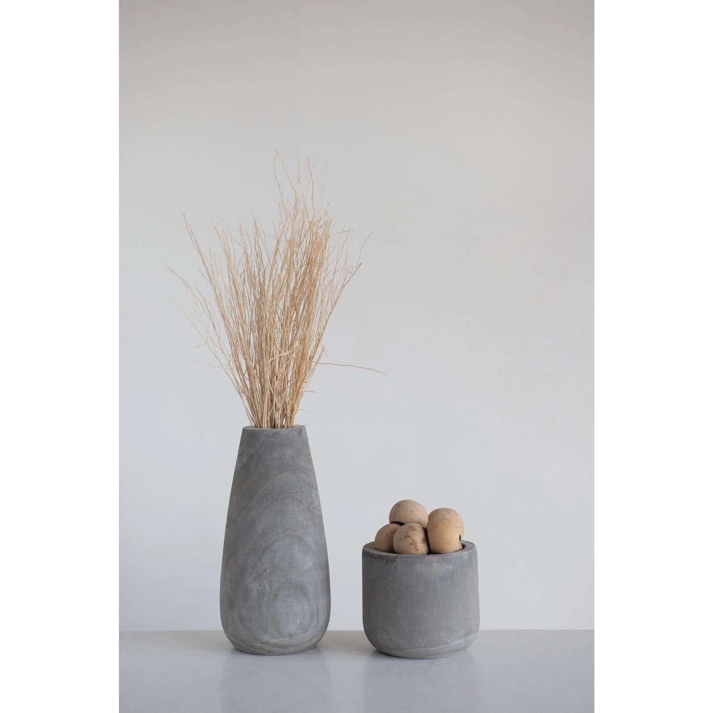 Paulownia Wood Vase | 15"H | Grey Wash