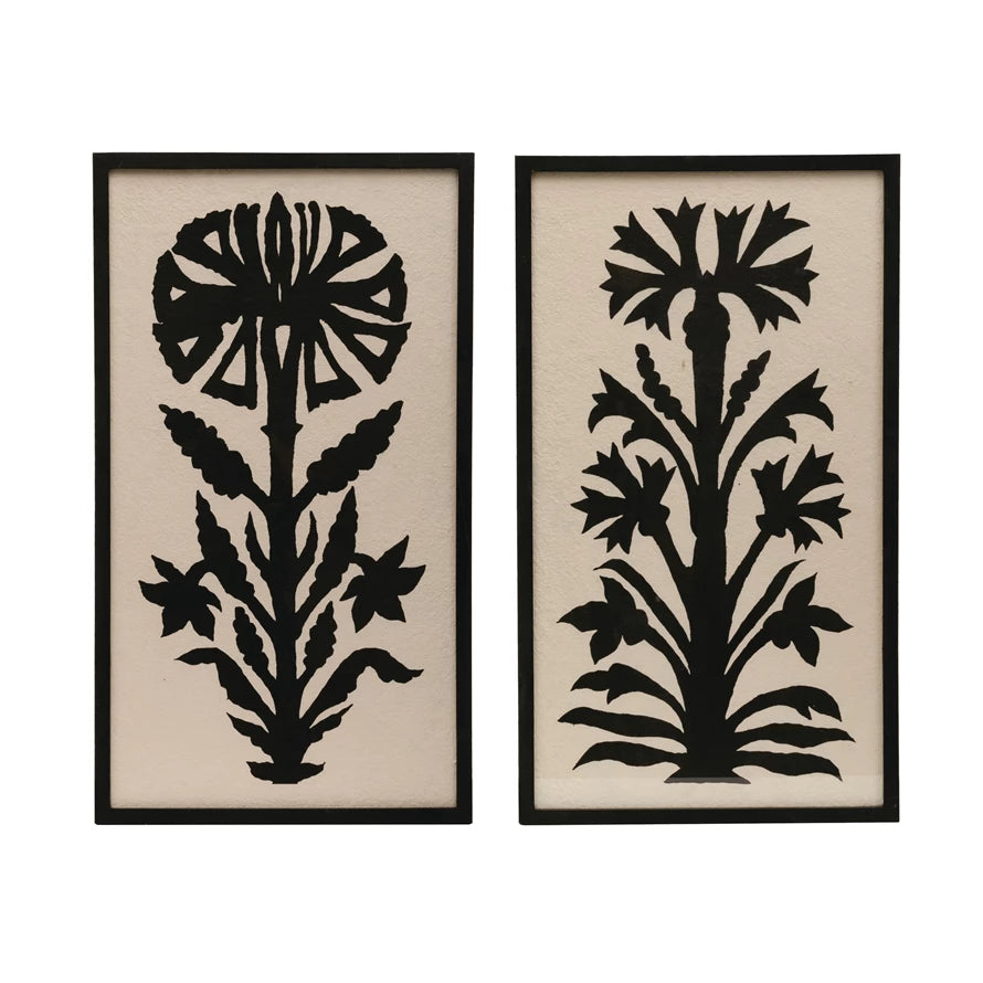 Framed Wall Decor w/ Flower Image | Set of 2 Styles | Black & Cream