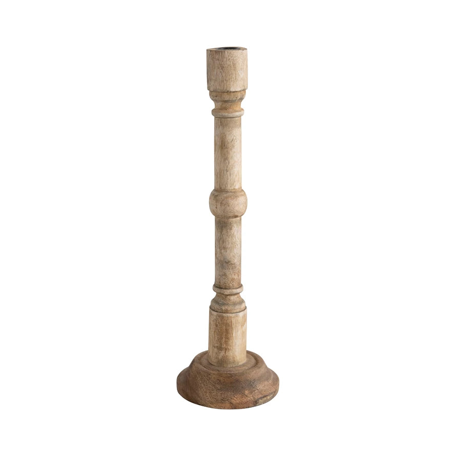 Hand-Carved Mango Wood Taper Holder | 16.5"H