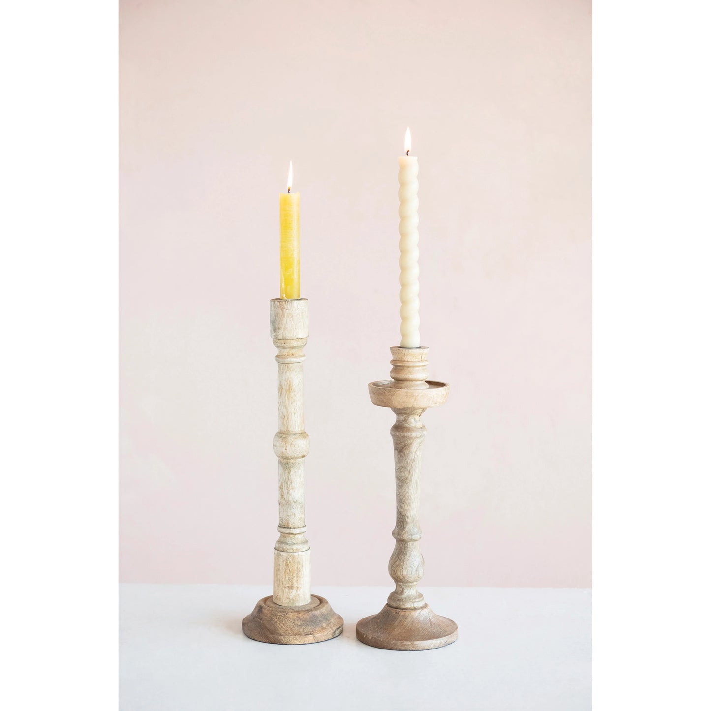 Hand-Carved Mango Wood Taper Holder | 16.5"H