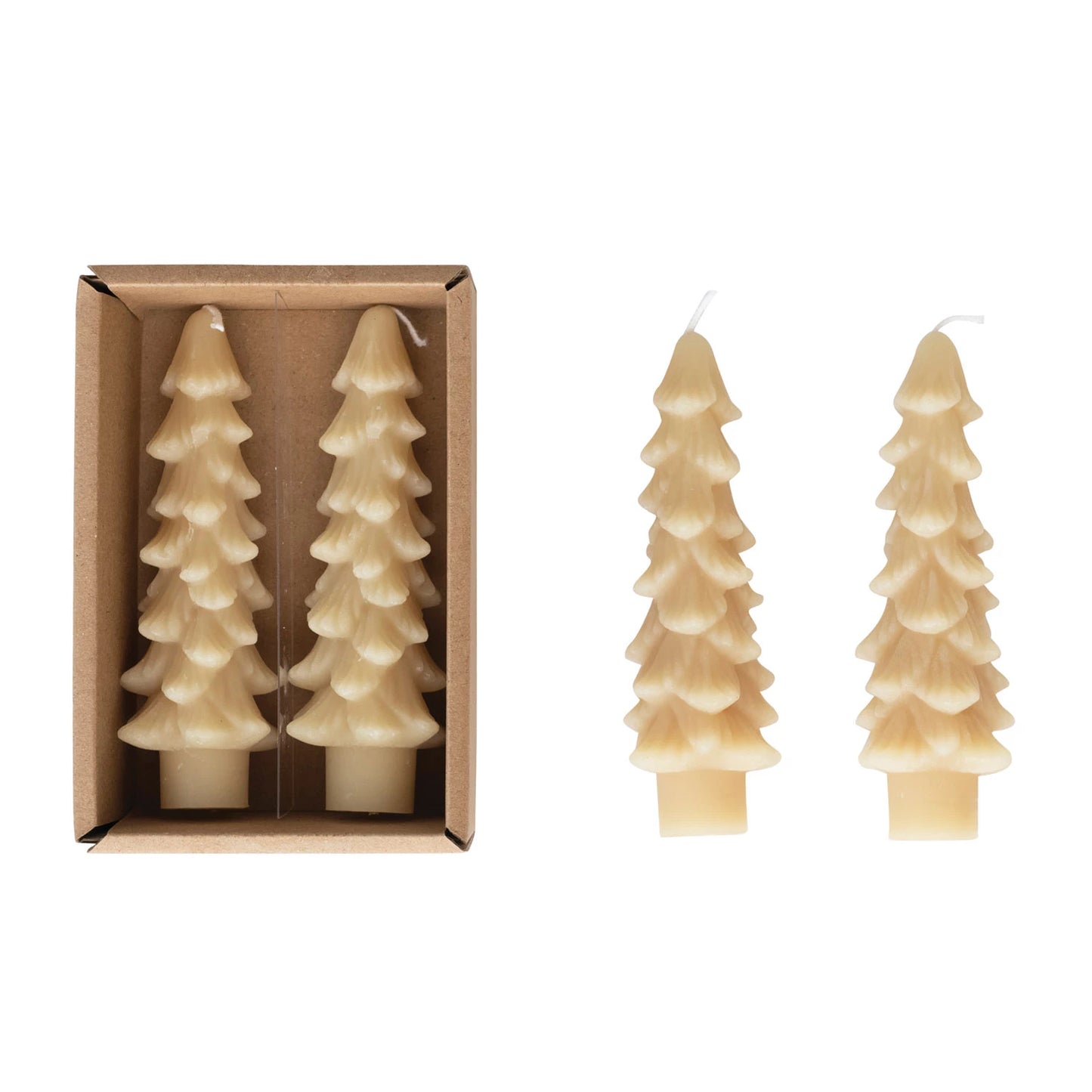 Unscented Tree Shaped Taper Candles | 5"H | Set of 2 | Eggnog