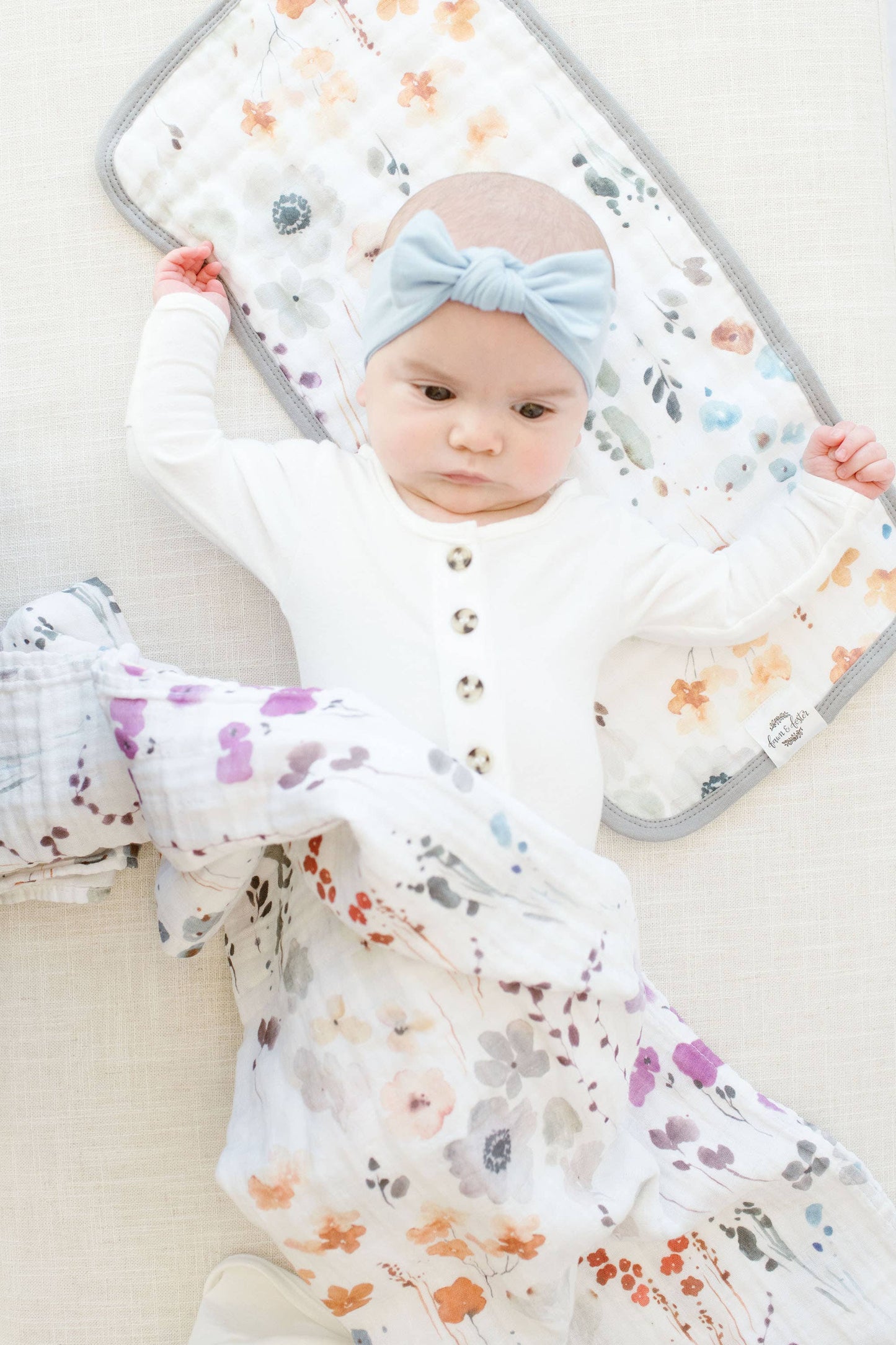 Organic Muslin Gauze Swaddle Receiving Blanket Violet Floral