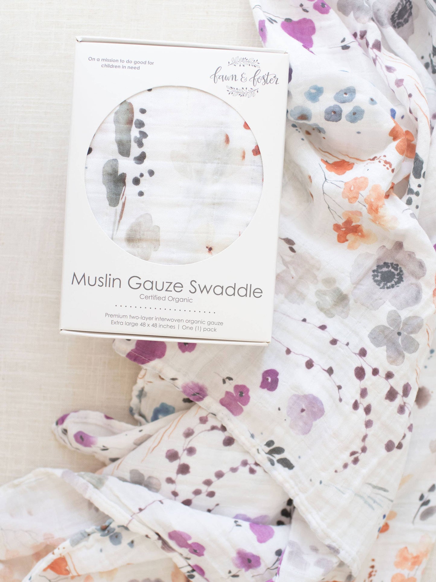 Organic Muslin Gauze Swaddle Receiving Blanket Violet Floral