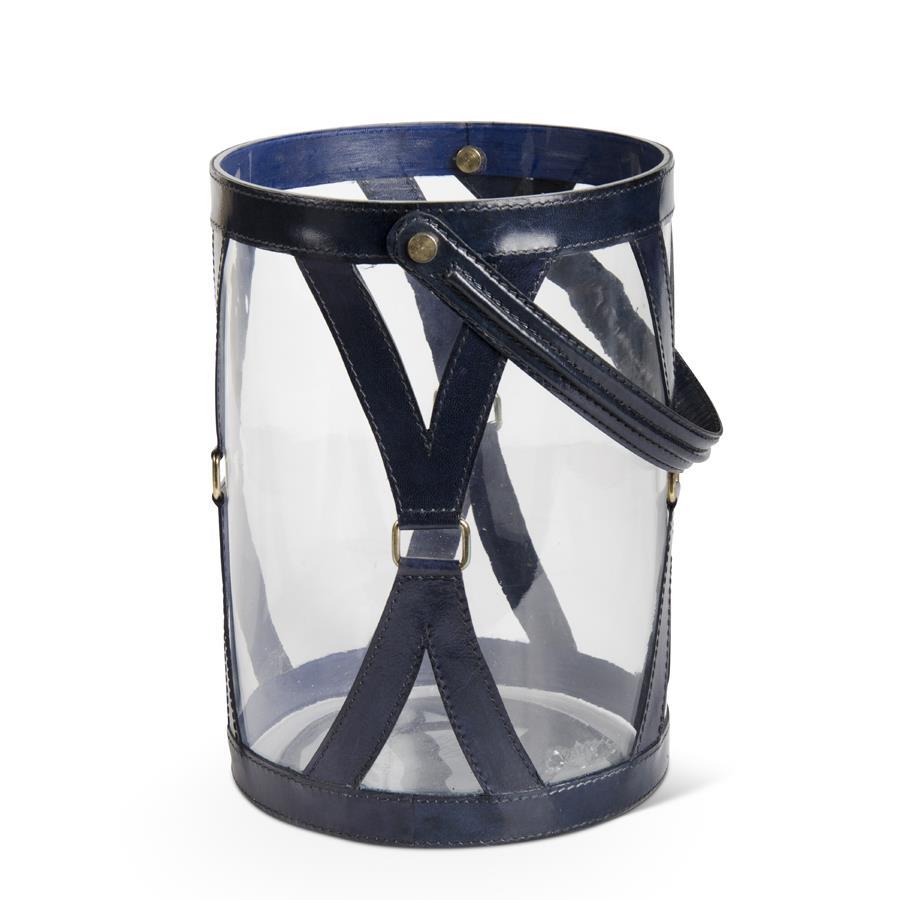 Glass Lantern w/ Leather Straps | Royal Blue