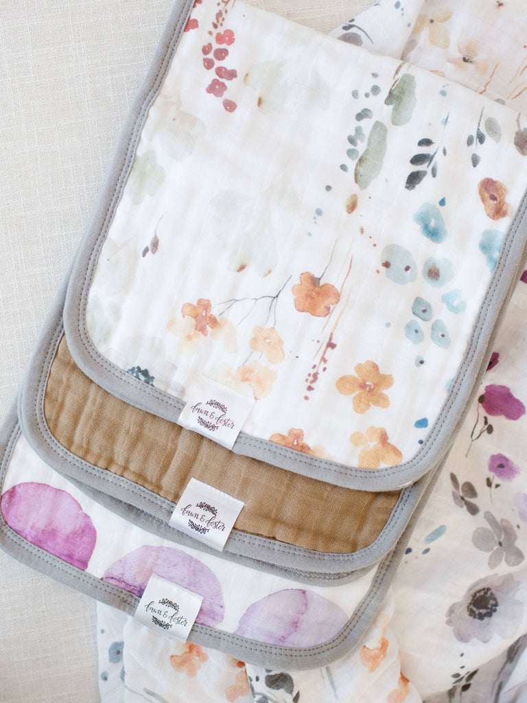 Organic Premium Oversize Absorbent Burp Cloths Violet Floral