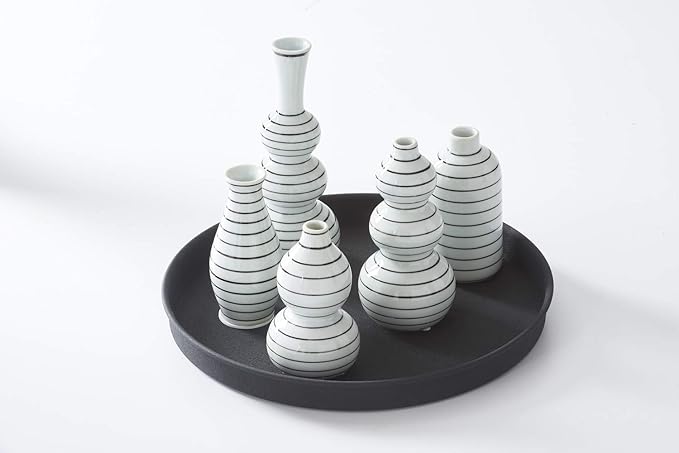 White & Black Striped Bud Vases | Set of 5
