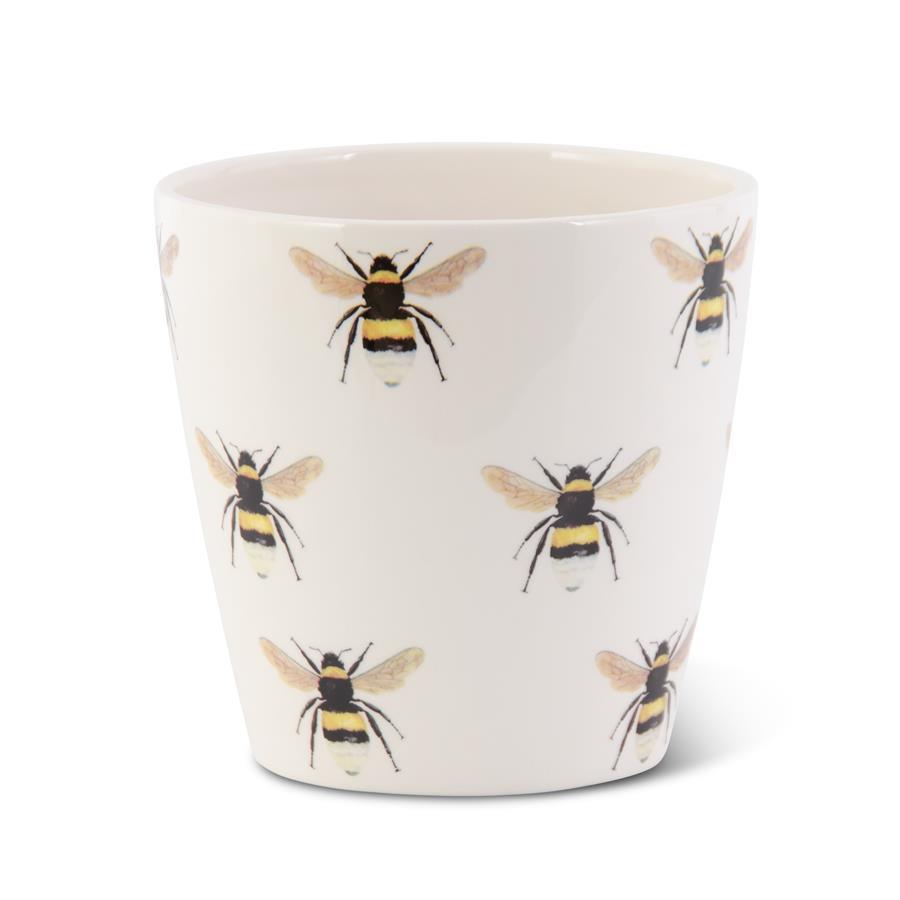 White Ceramic Pot with Bee Decals