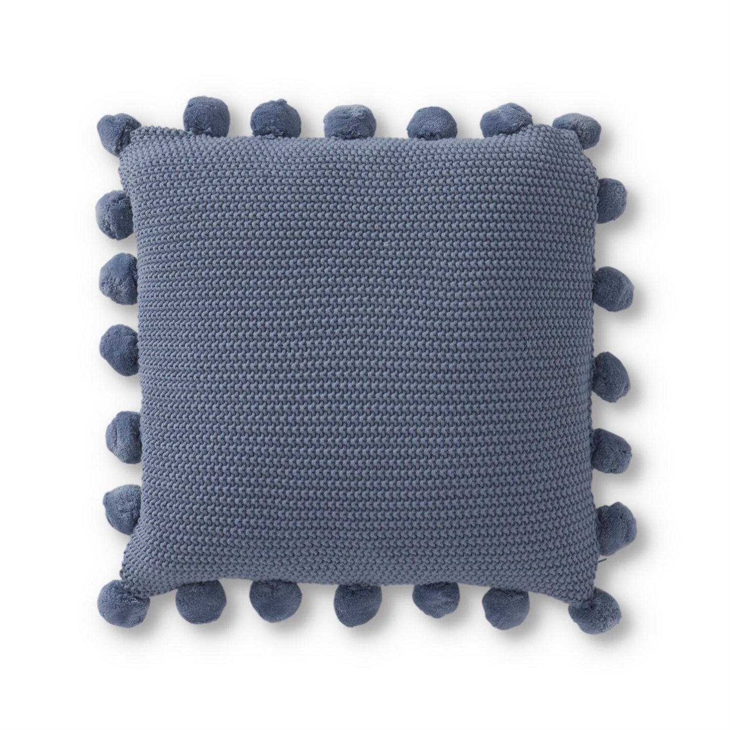 21" Stitch Knit Pillow w/ Pompom | Light Blue Moss
