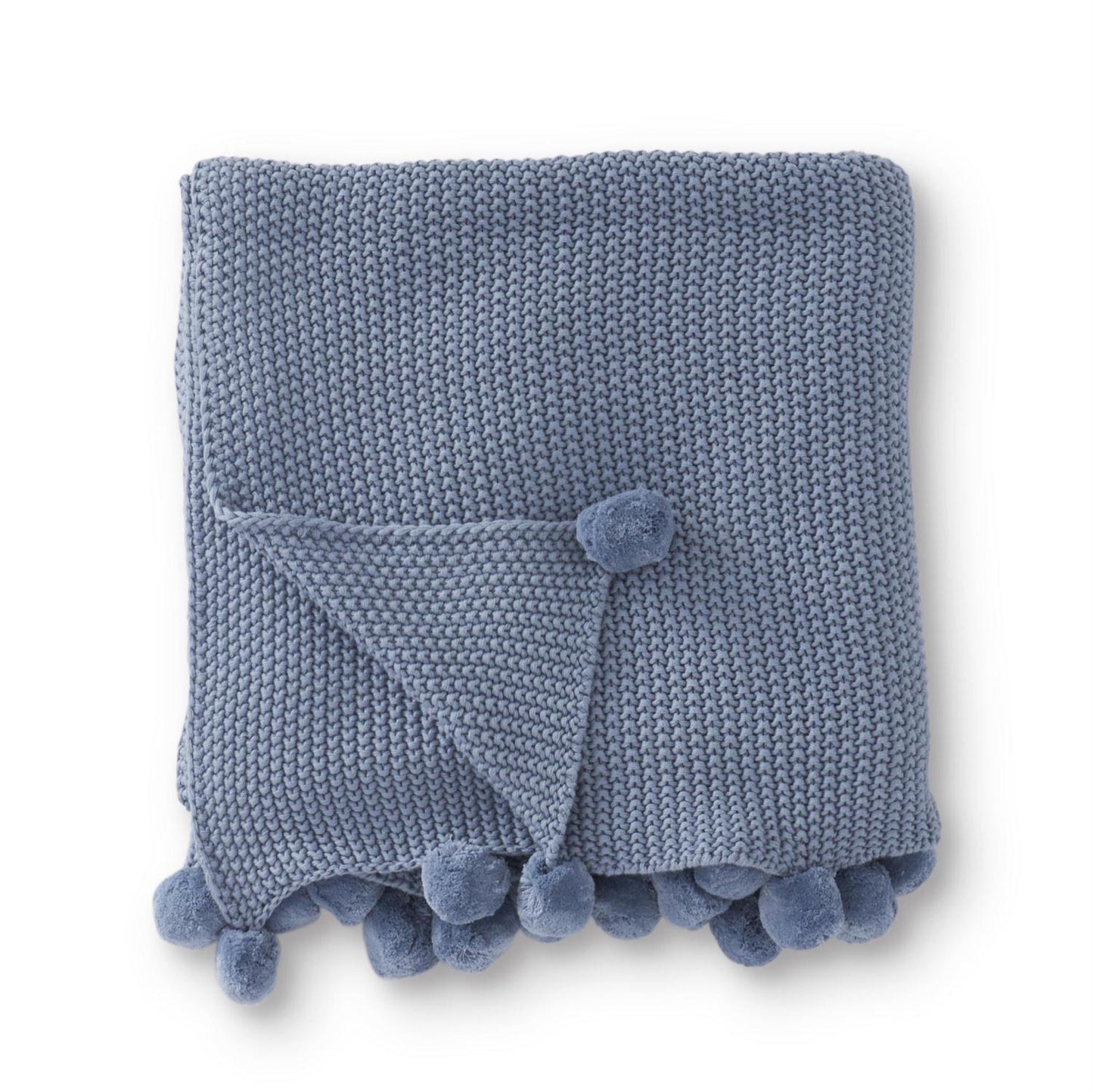 64" Stitch Knit Throw w/ Pompom | Light Blue