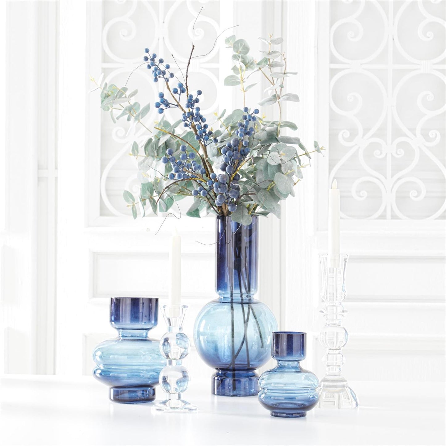 Blue 2 Tone Pot Belly Vases | Set of 3