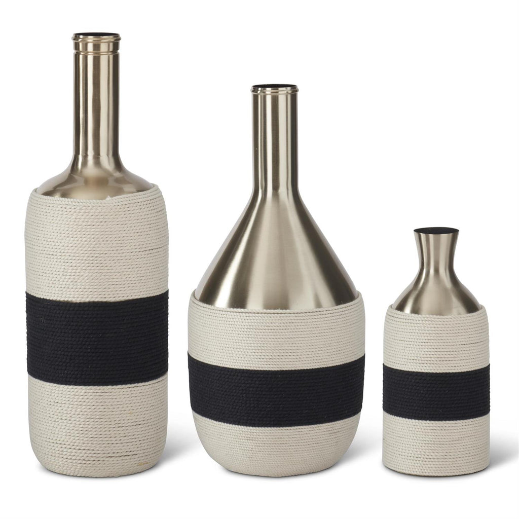 Brushed Gold Jute & Black Rope Woven Vases