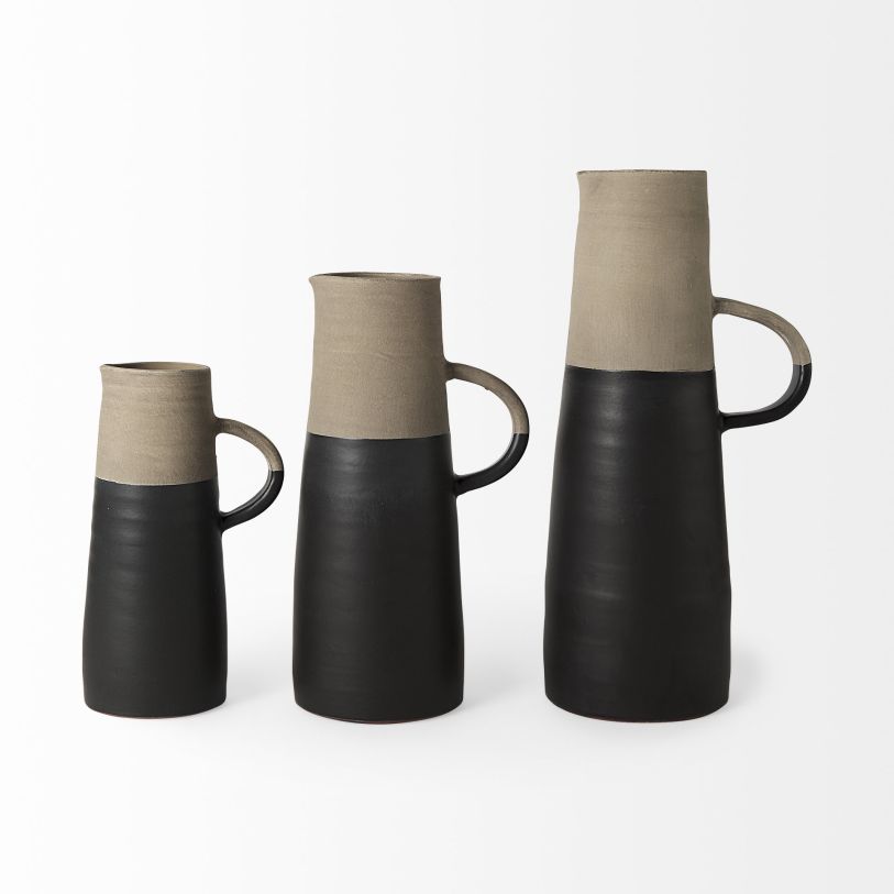 Garand Two-Toned Black/Natural Ceramic Jug- 3 Sizes