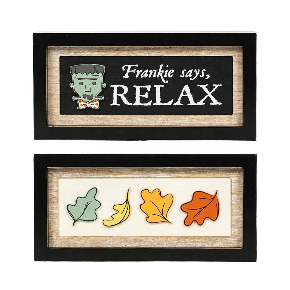 Reversible wood frame sign (RELAX/LEAVES) multicolor SWEET & SPOOKY