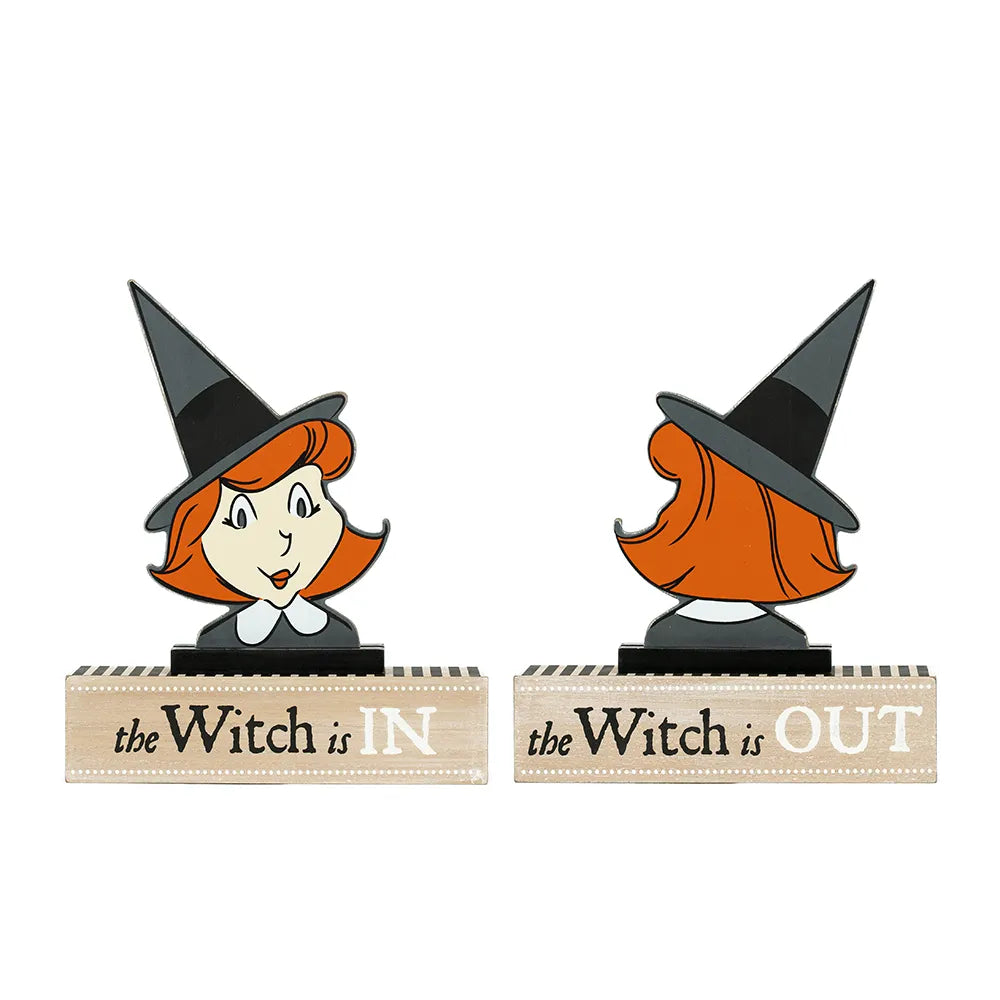 Reversible wood cutout block (WITCH) multicolor SWEET & SPOOKY