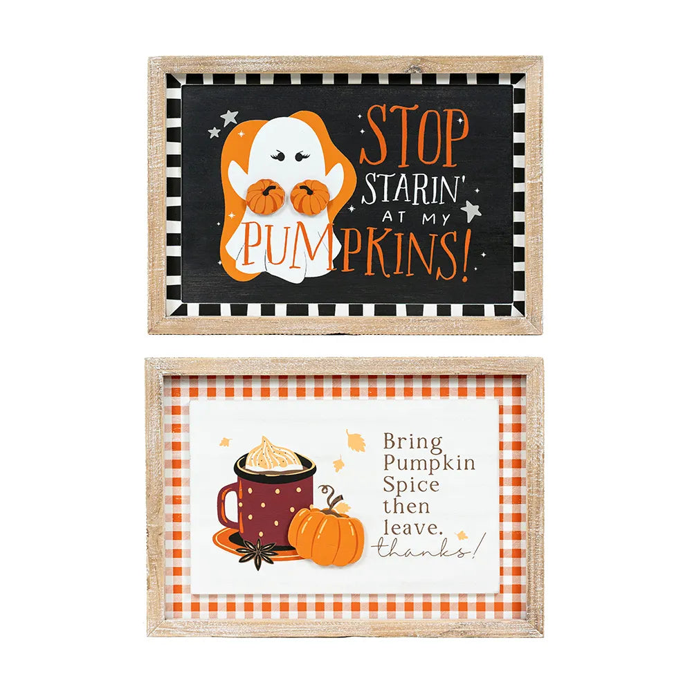 Reversible wood frame sign (PUMPKINS/THANKS) multicolor Pumpkins & Sweets