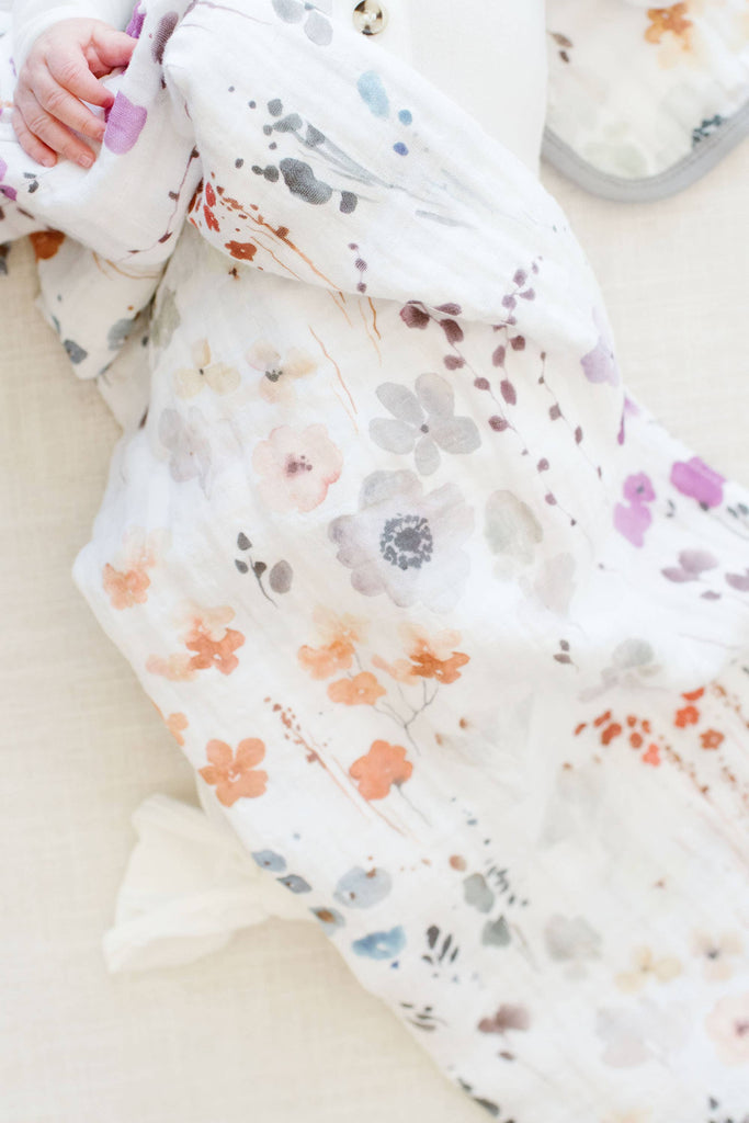 Organic Muslin Gauze Swaddle Receiving Blanket Violet Floral