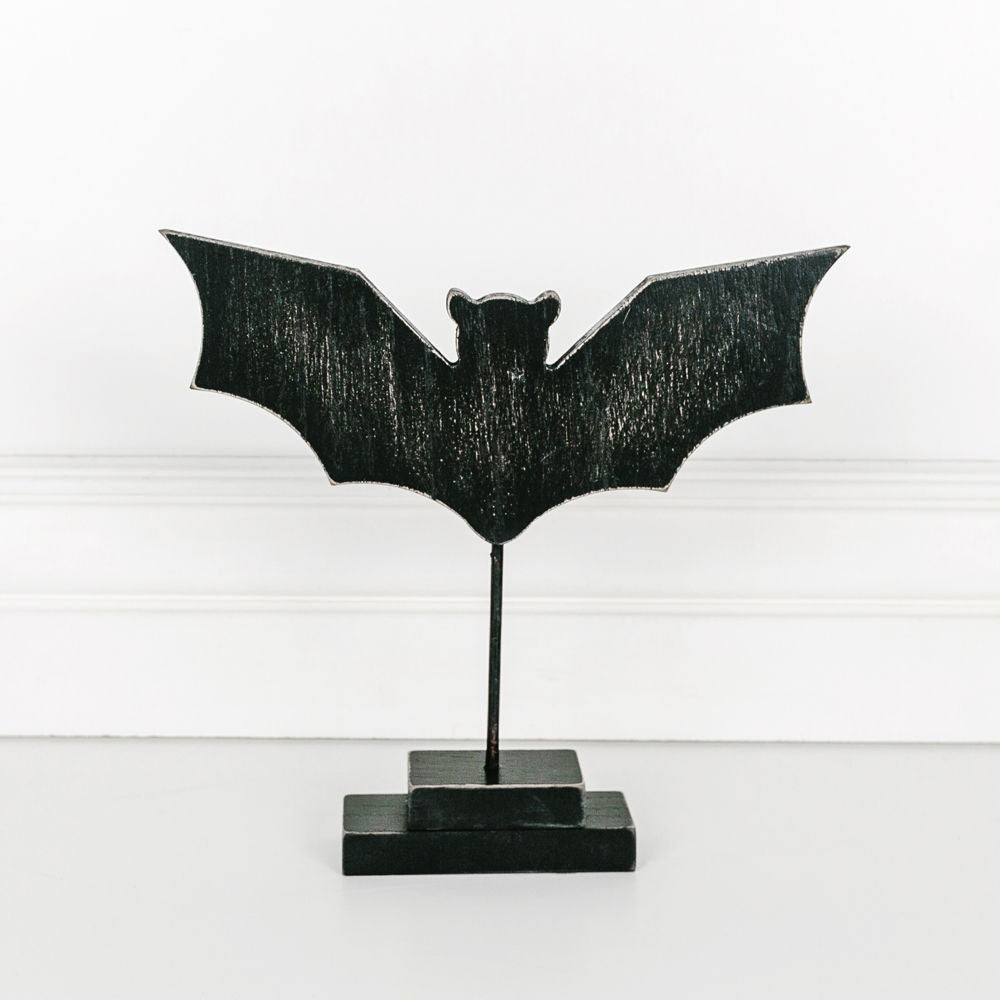 Wood Cutout Bat on a Stand | 10" | Black