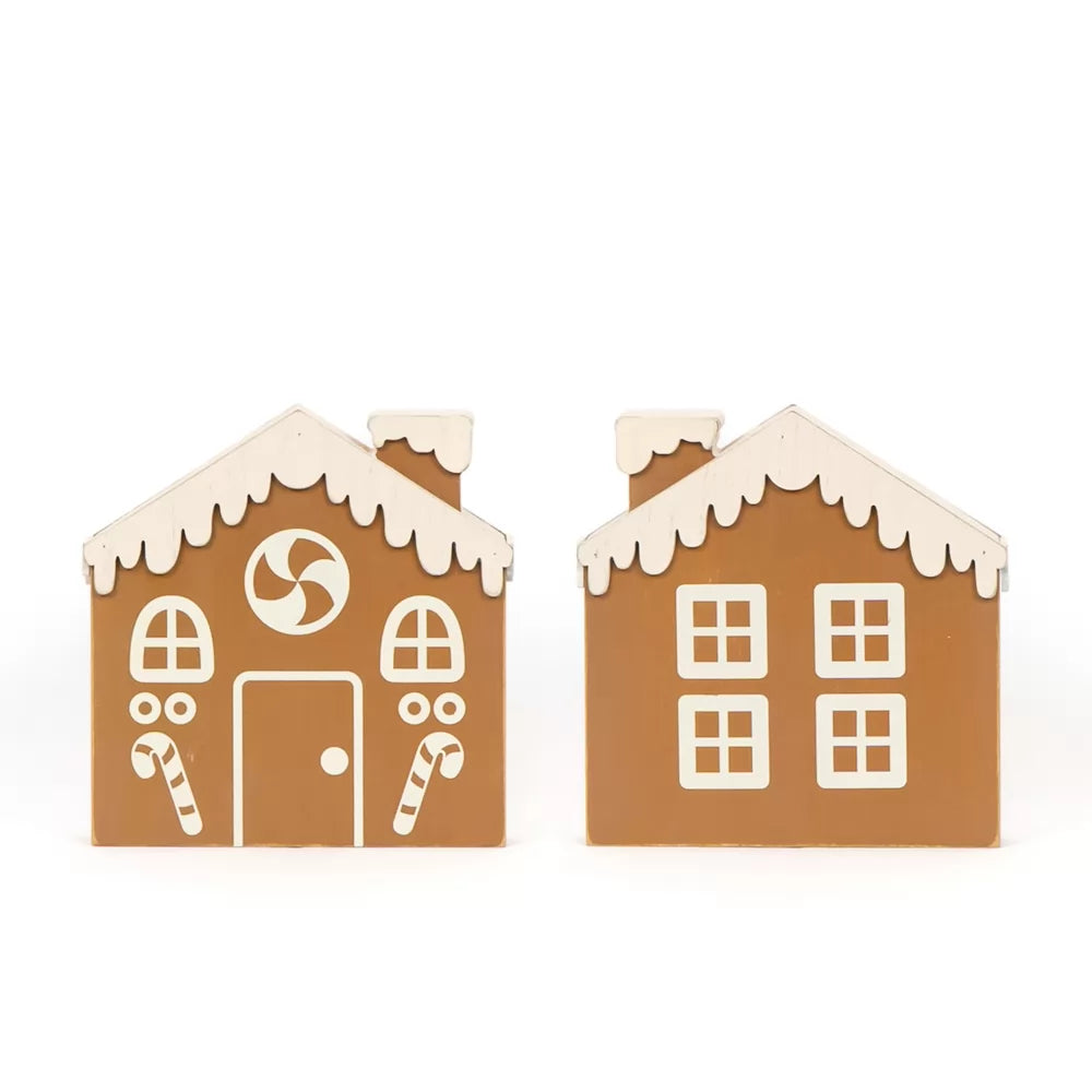 Reversible wood cutout house (GINGERBREAD) white, brown Feeling Frosty Collection