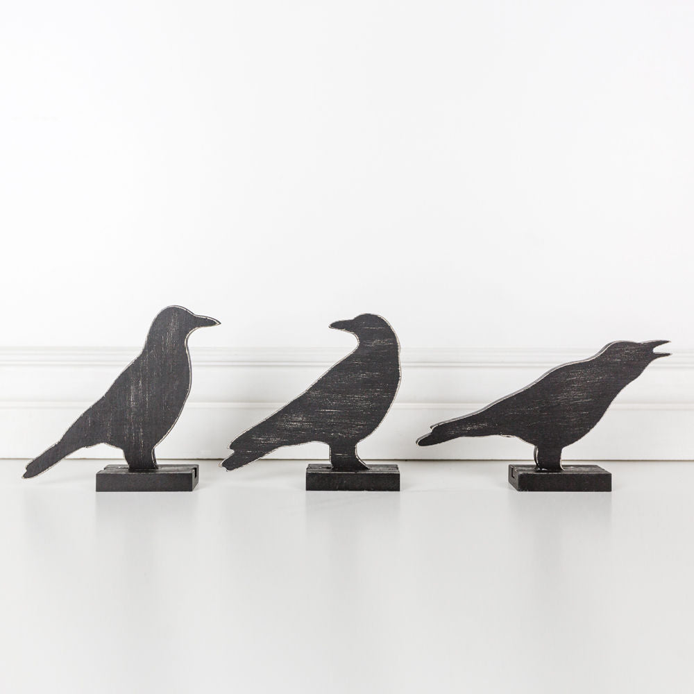Wood Cutout Black Birds | Set of 3 | Black