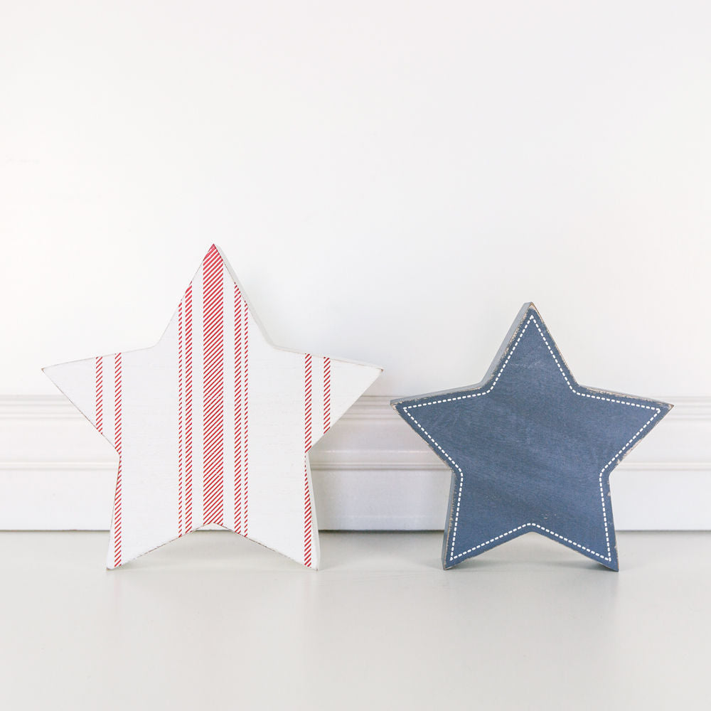 Wood Shape Stars | Set of 2 | Red & White & Blue