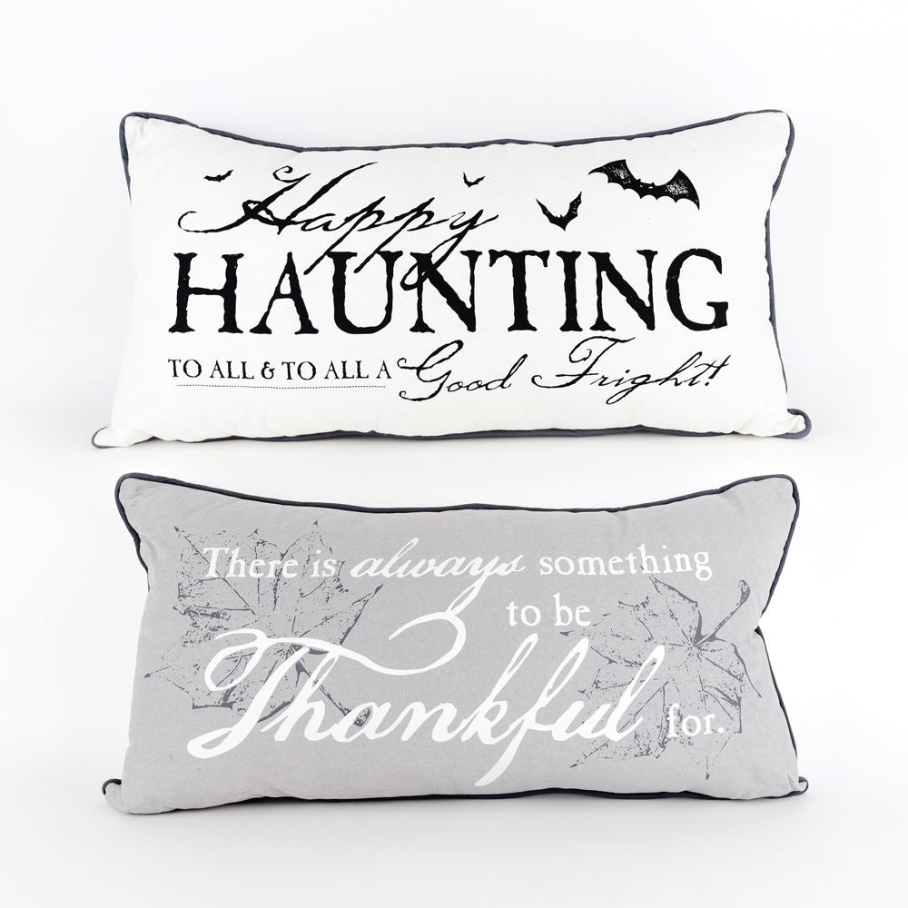 Linen Lumbar Pillow | Haunting/Thankful