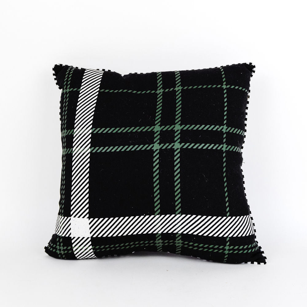 14" Linen Pillow | Green & Black Plaid/Snowflake