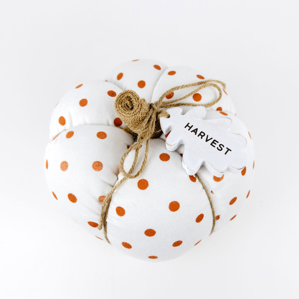 Puffy Pumpkin | Large | White & Orange Polka Dot