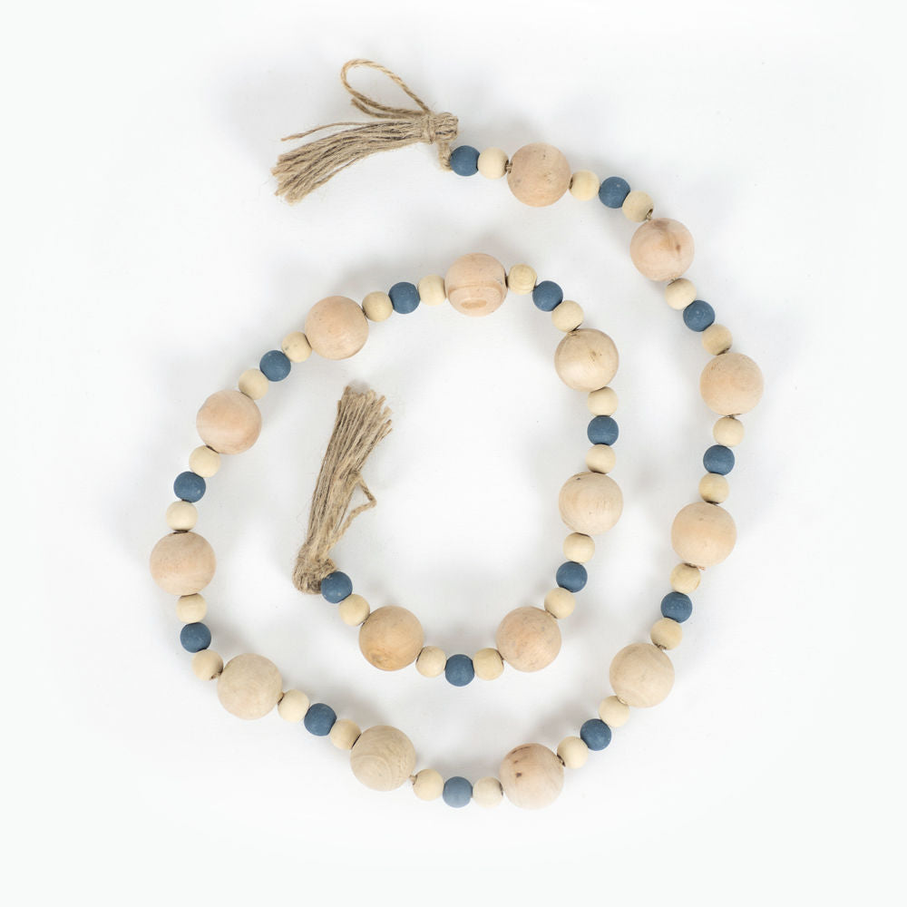 Wood Bead Garland w/Tassel | Blue & Natural