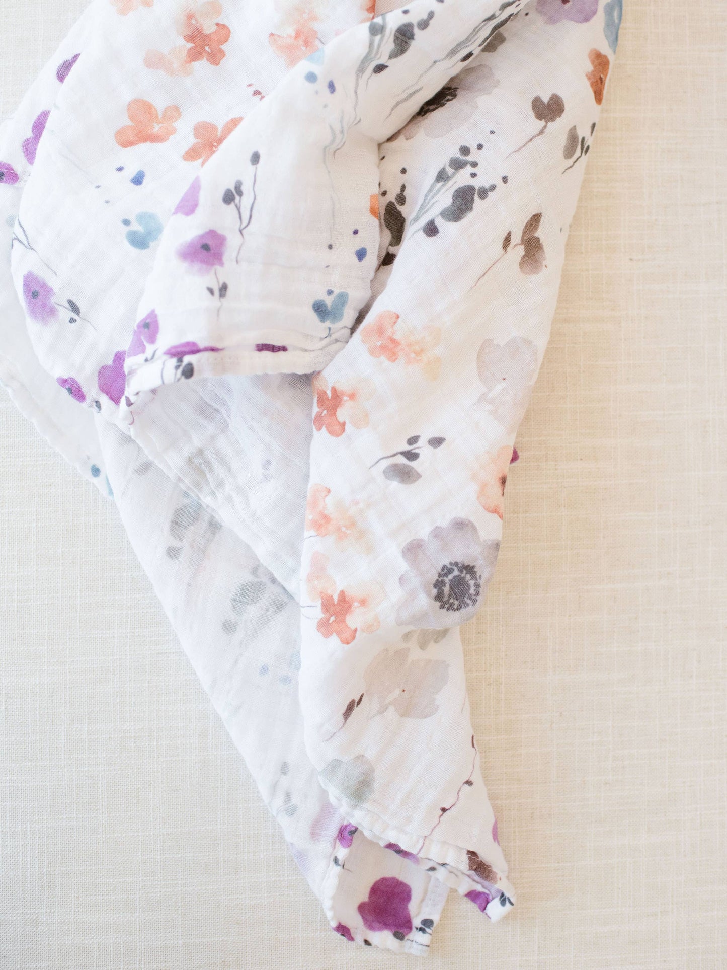Organic Muslin Gauze Swaddle Receiving Blanket Violet Floral