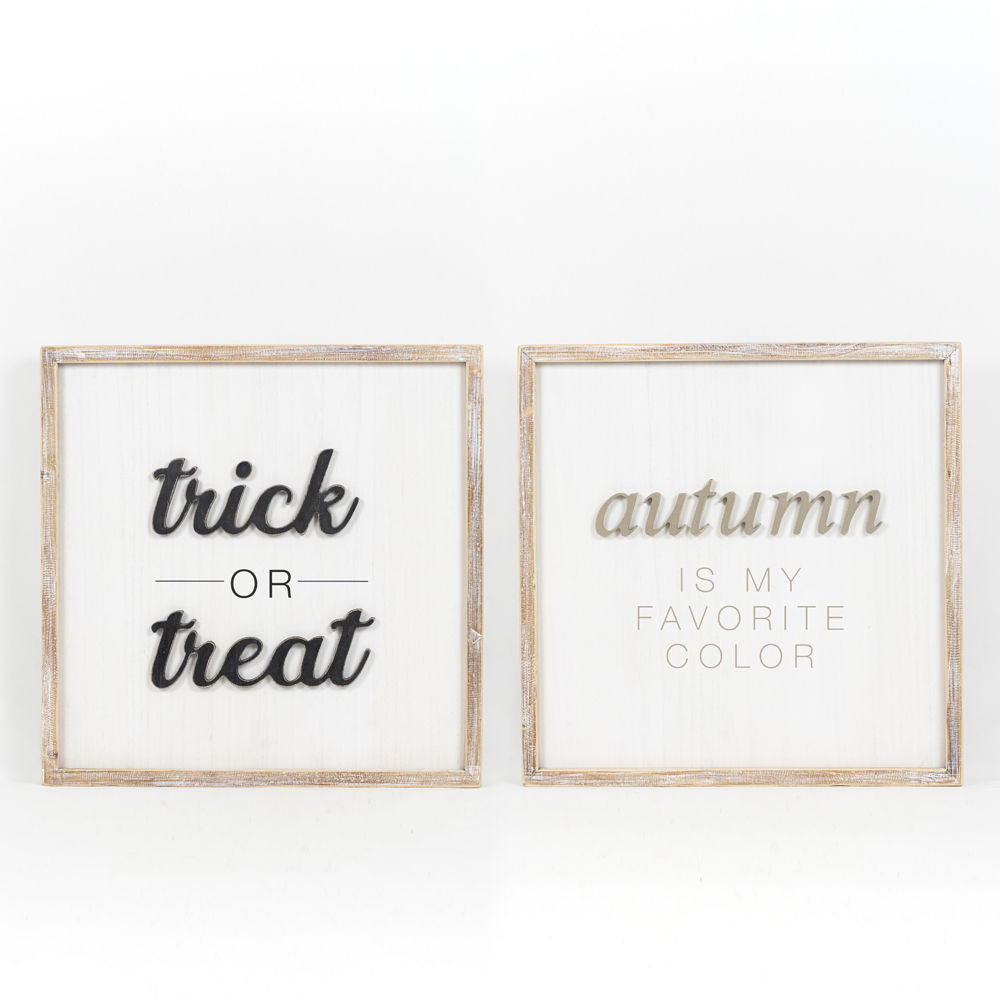 Wood Framed Sign | Reversible | Autumn/Trick Or Treat | Large