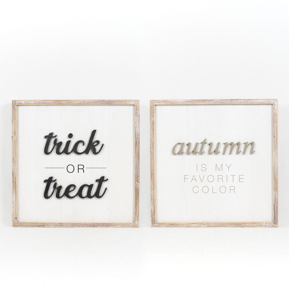 Wood Framed Sign | Reversible | Autumn/Trick Or Treat | Small