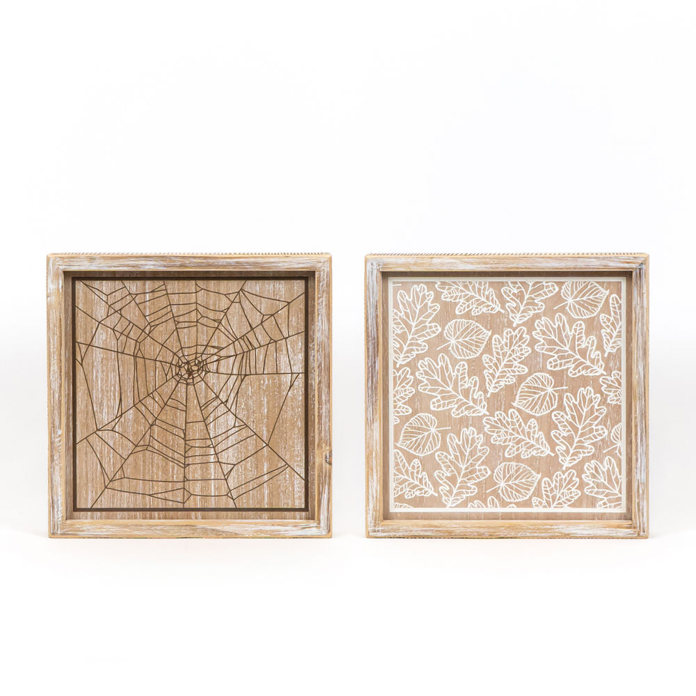 Wood Framed Sign | Reversible | Webs/Leaves | Brown