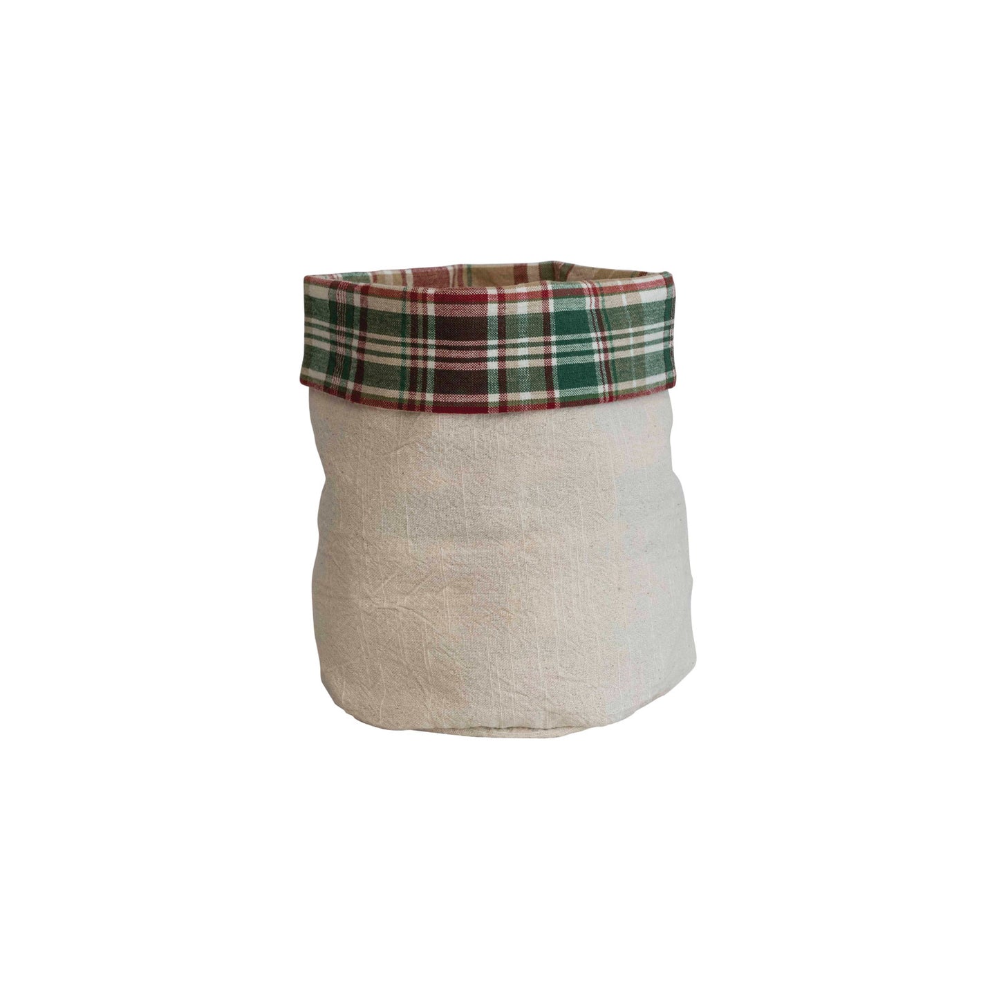 7" Round x 9" H Woven Cotton Slub Bread Basket w/Multi Color Plaid Lining